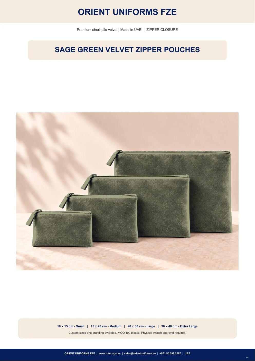 Sage Green Velvet Zipper Pouches