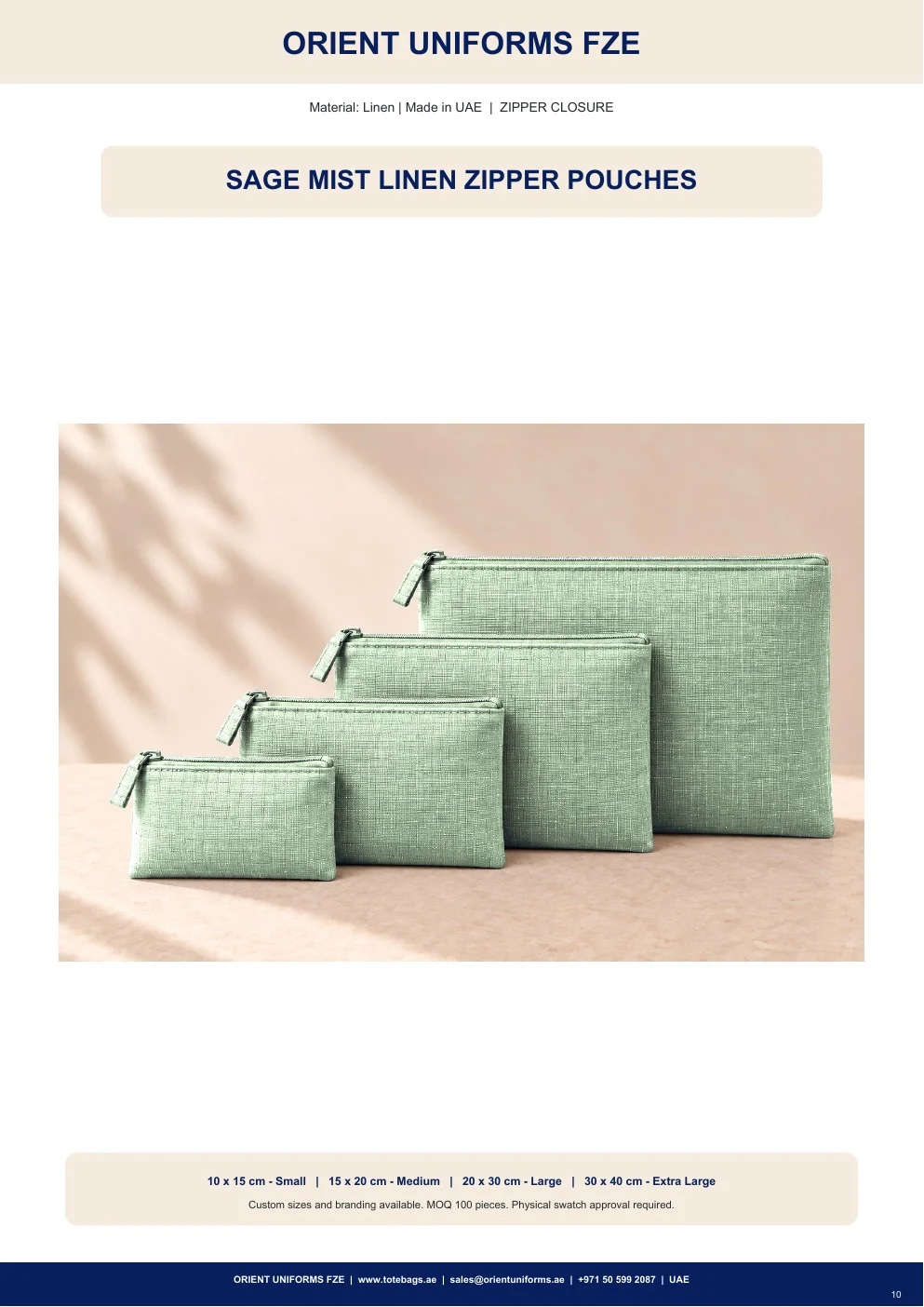 Sage Mist Linen Zipper Pouches