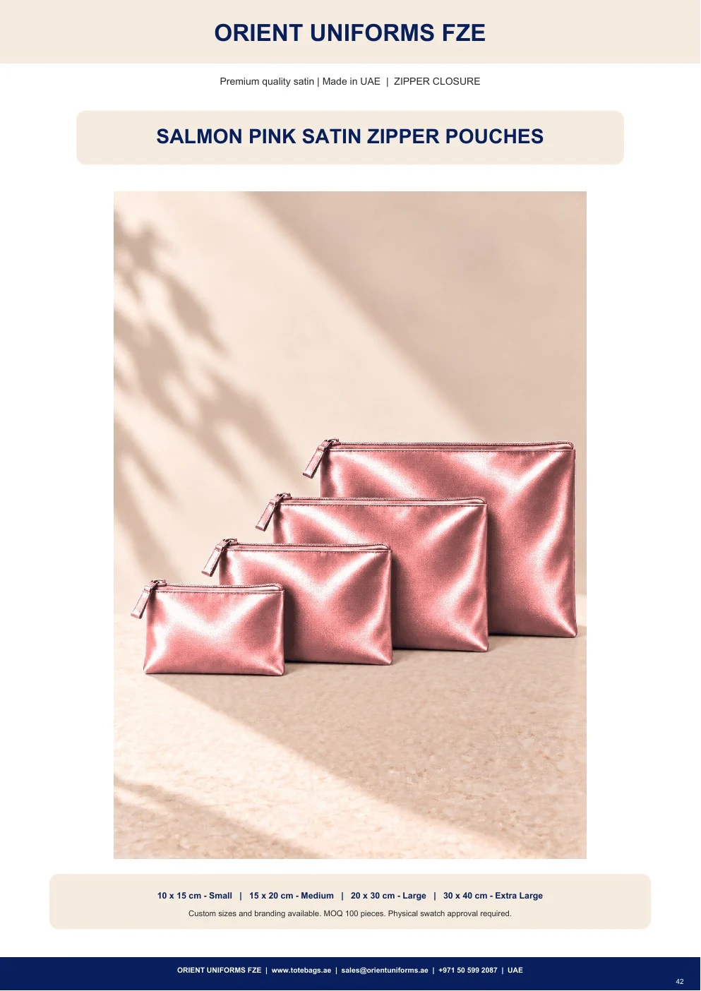 Salmon Pink Satin Zipper Pouches