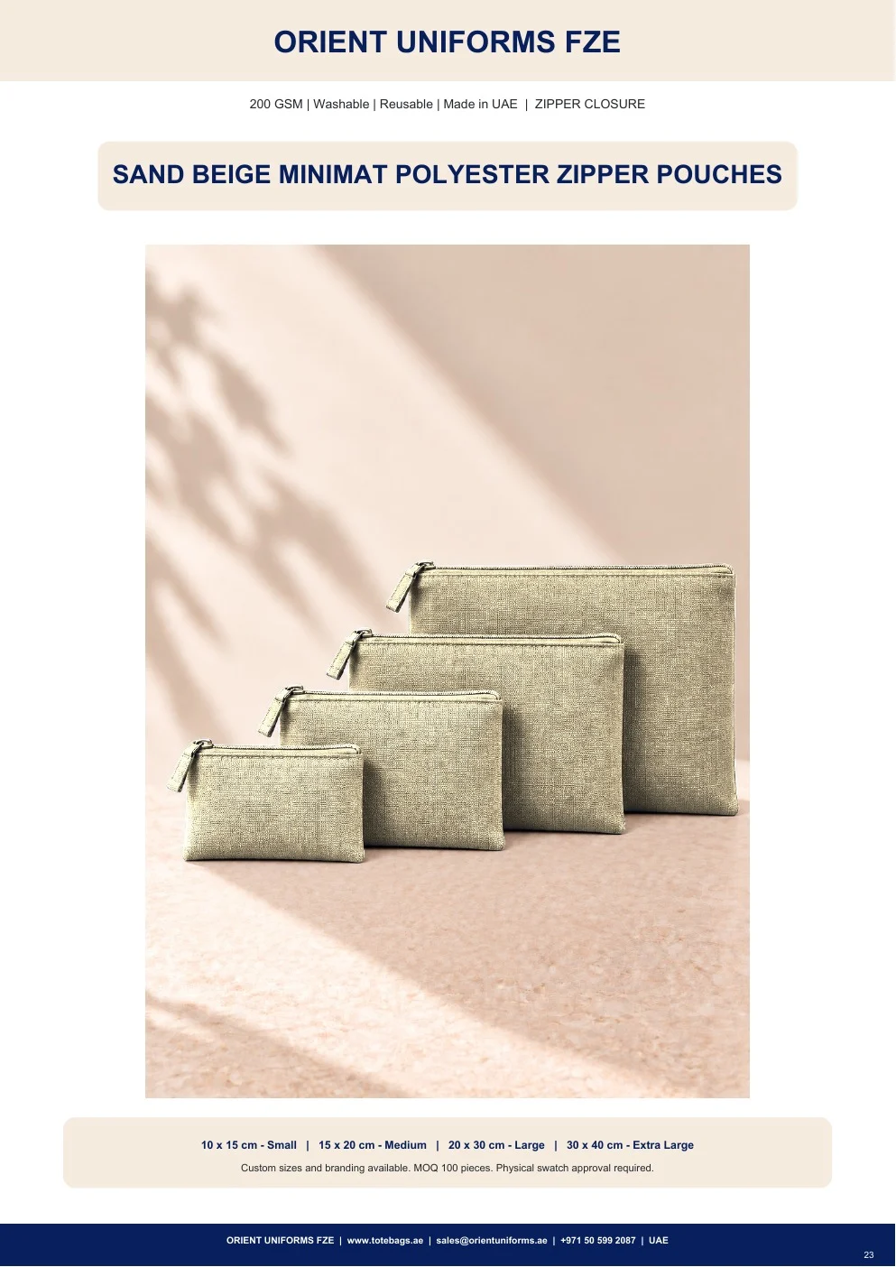 Sand Beige Minimat Polyester Zipper Pouches