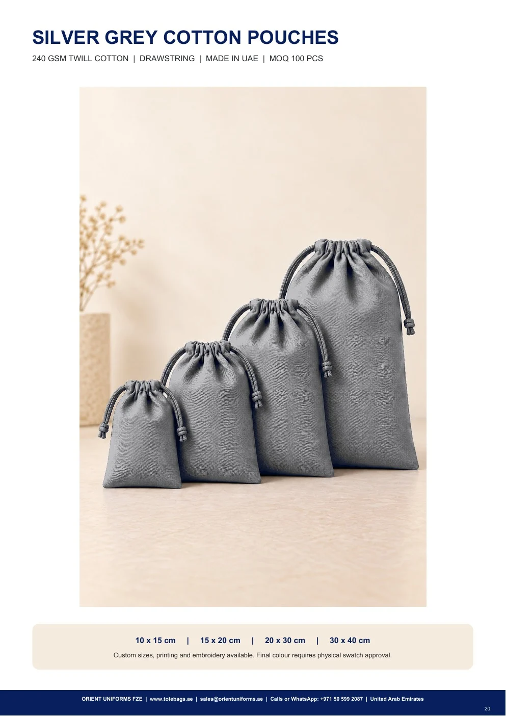 Silver Grey Cotton Drawstring Pouches Silver Grey Cotton Drawstring Pouches
