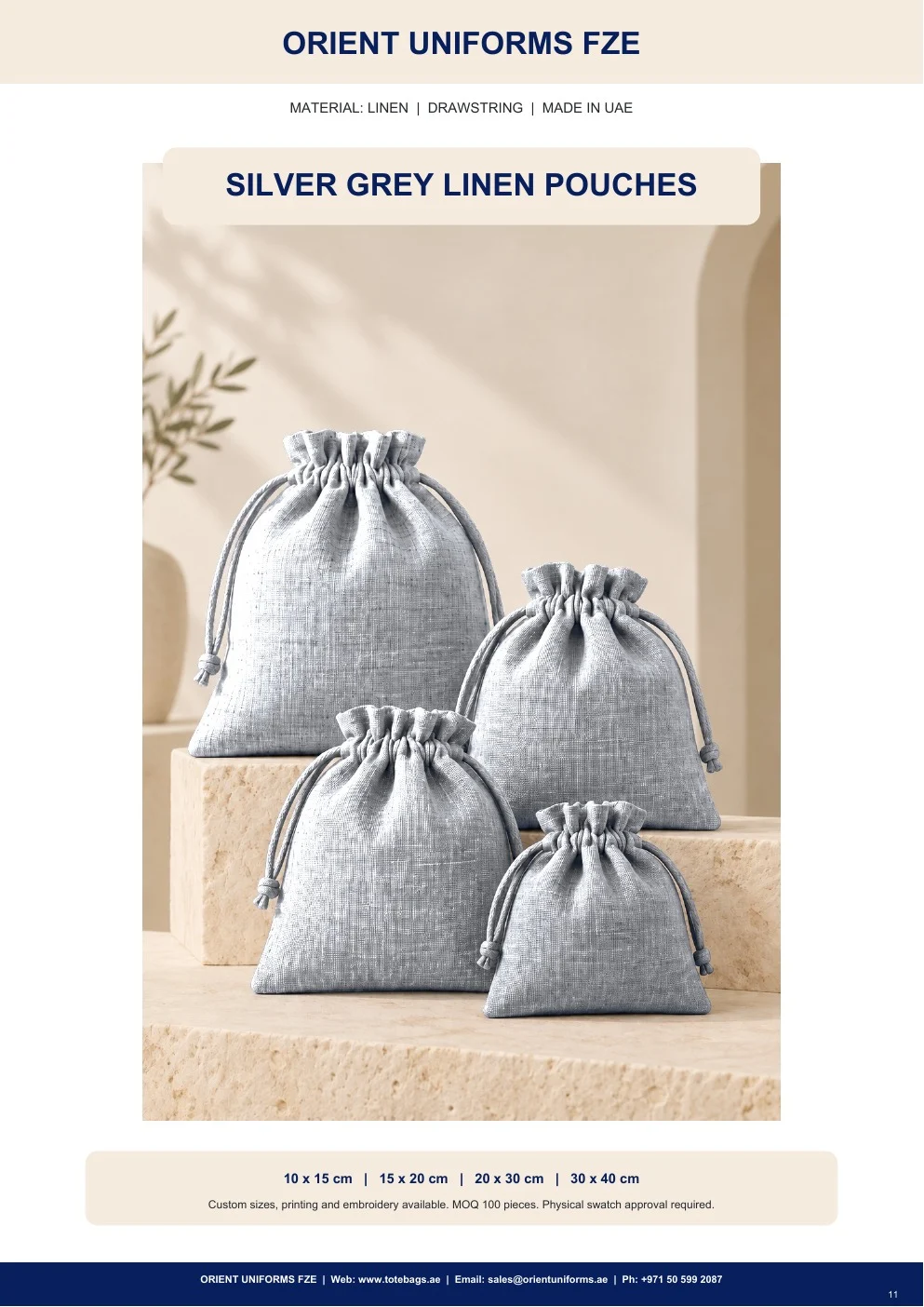 Silver Grey Linen Drawstring Pouches Silver Grey Linen Drawstring Pouches