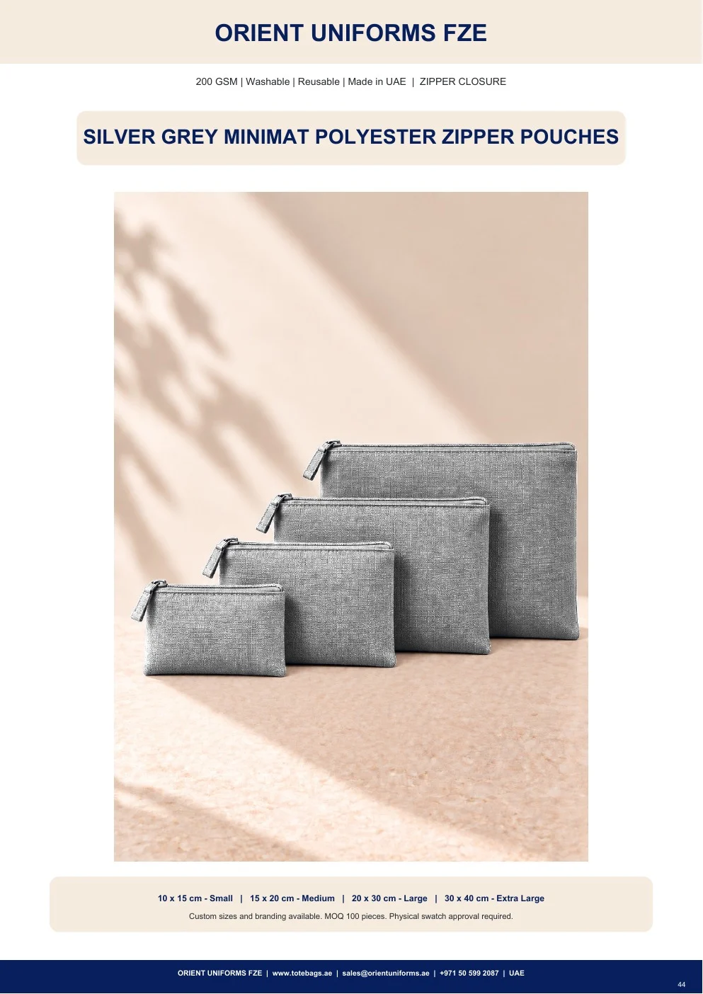 Silver Grey Minimat Polyester Zipper Pouches