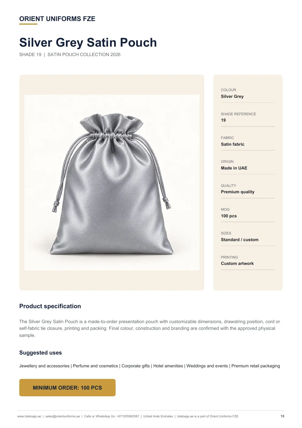 Silver Grey Satin Drawstring Pouches Silver Grey Satin Drawstring Pouches