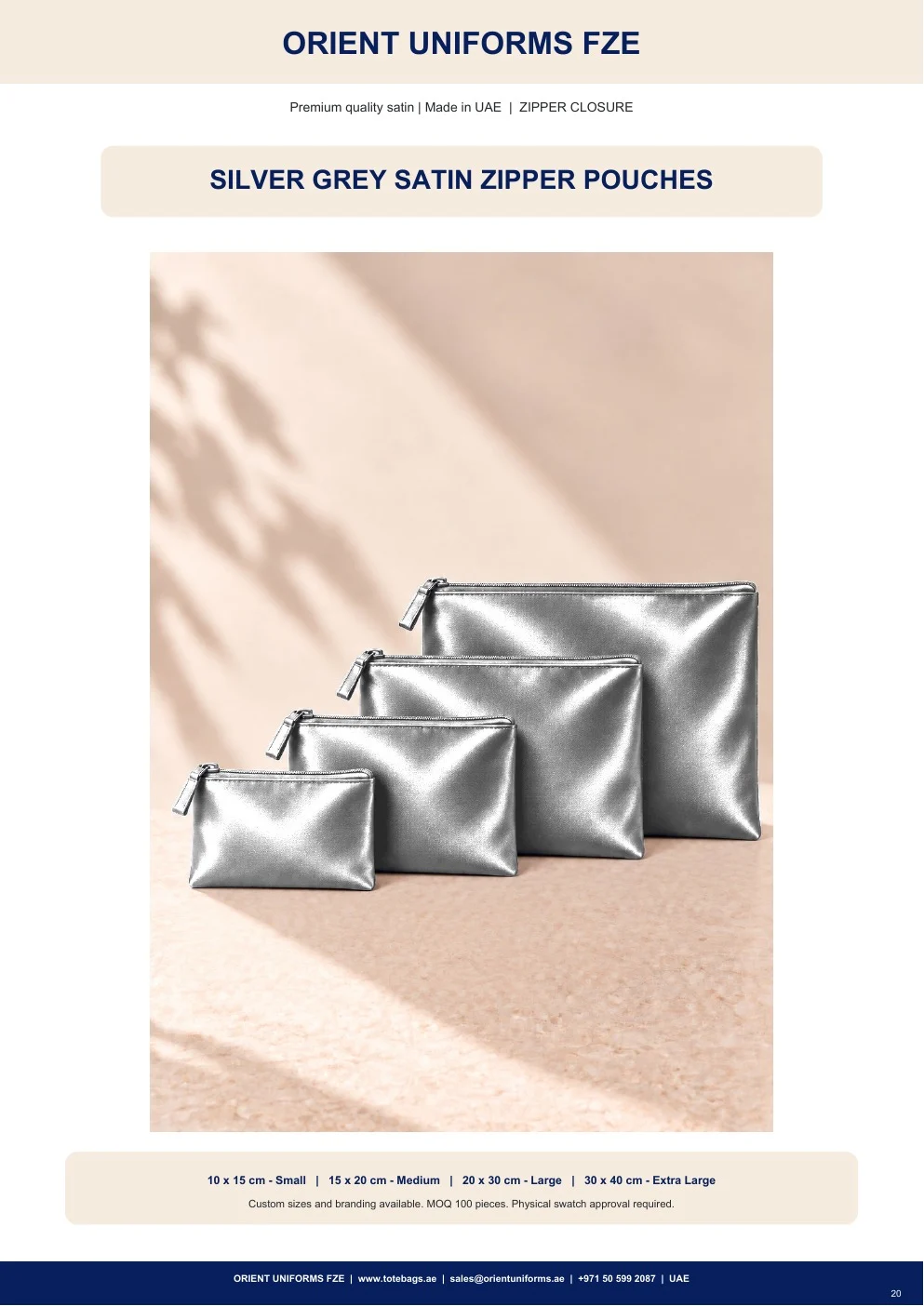 Silver Grey Satin Zipper Pouches