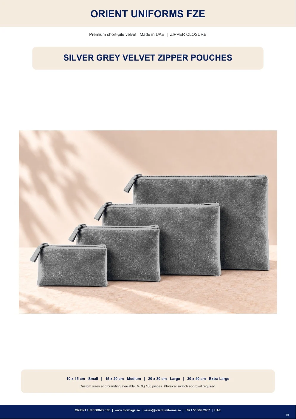 Silver Grey Velvet Zipper Pouches