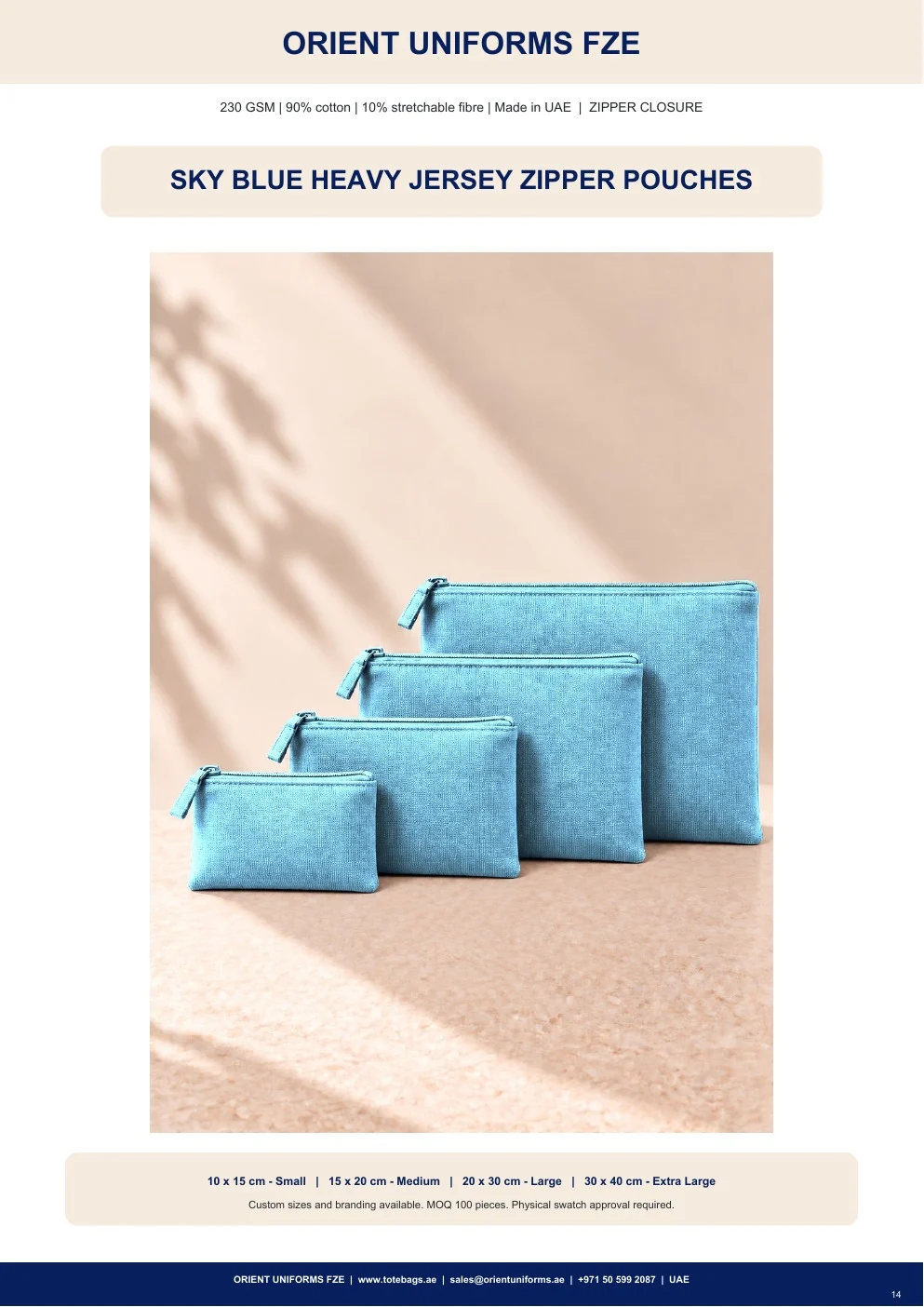 Sky Blue Heavy Jersey Zipper Pouches