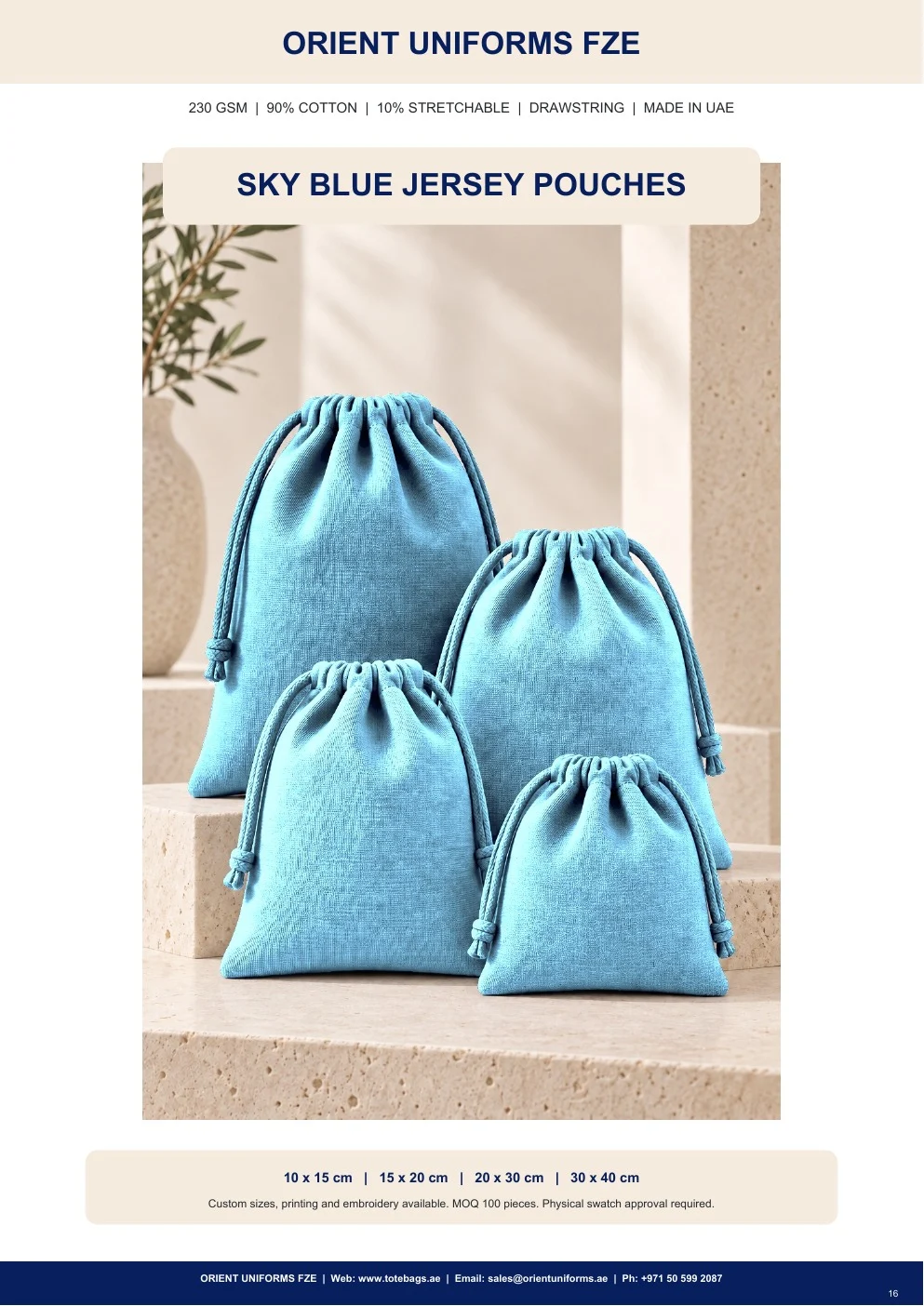 Sky Blue Jersey Drawstring Pouches Sky Blue Jersey Drawstring Pouches