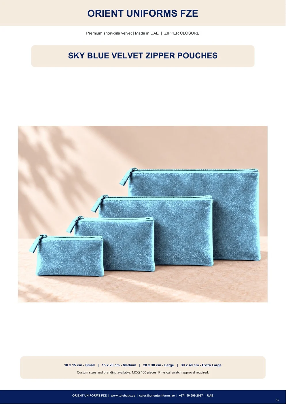 Sky Blue Velvet Zipper Pouches