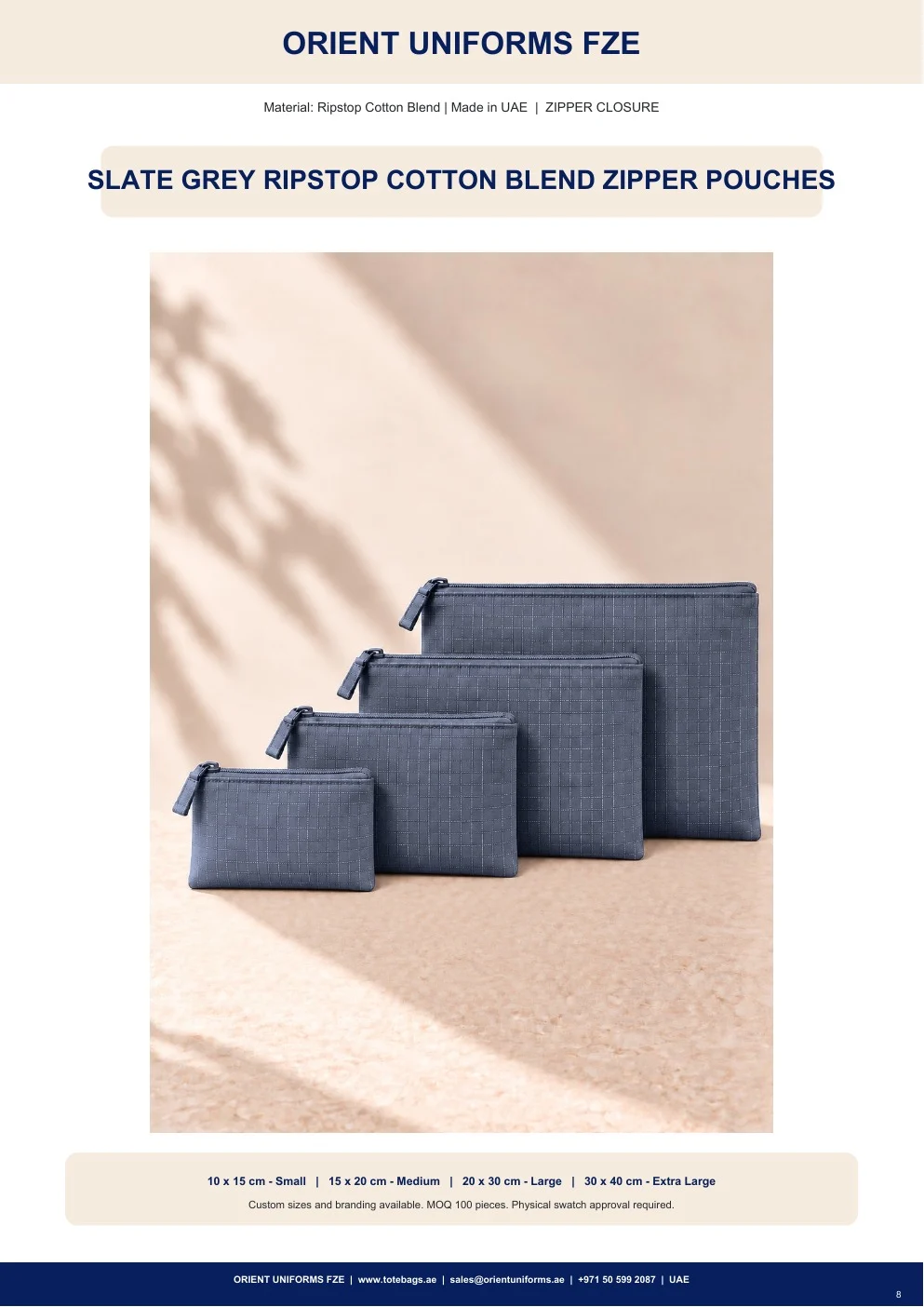 Slate Grey Ripstop Cotton Blend Zipper Pouches Slate Grey Ripstop Cotton Blend Zipper Pouches