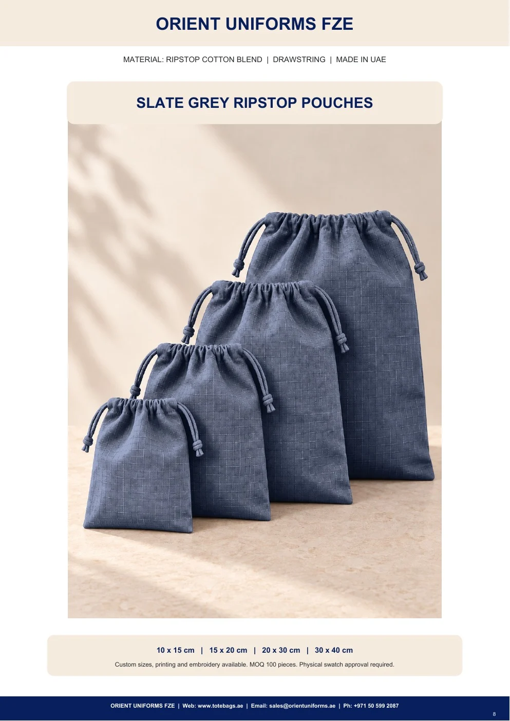 Slate Grey Ripstop Drawstring Pouches