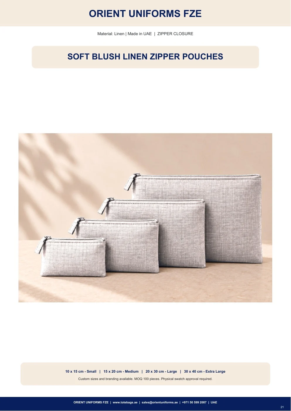Soft Blush Linen Zipper Pouches
