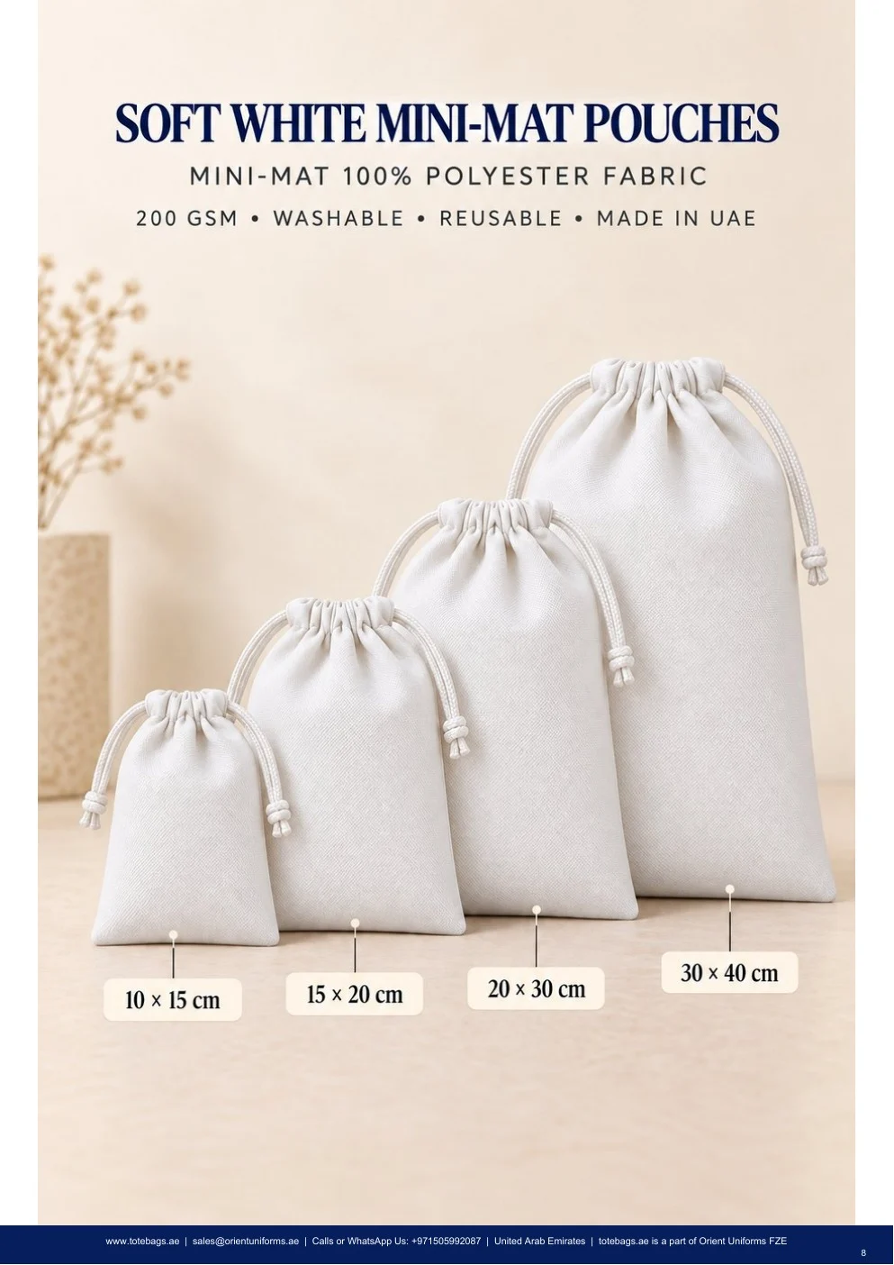 Soft White MiniMat Drawstring Pouches Soft White MiniMat Drawstring Pouches
