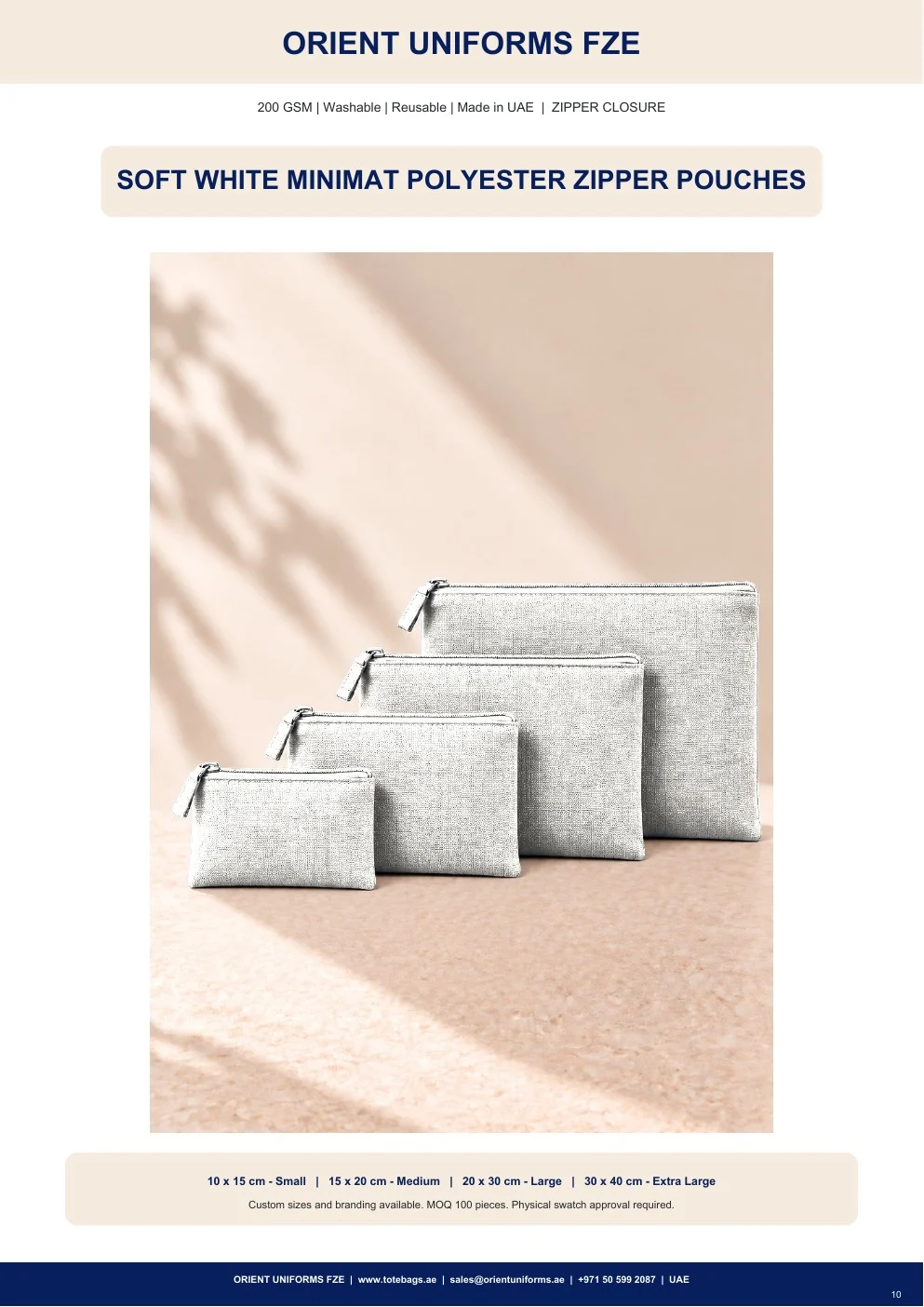 Soft White Minimat Polyester Zipper Pouches