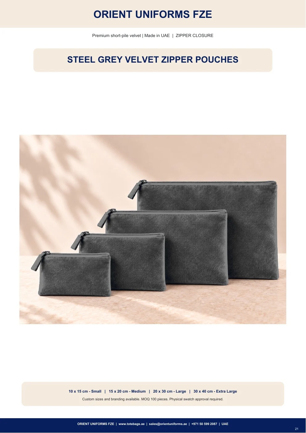Steel Grey Velvet Zipper Pouches
