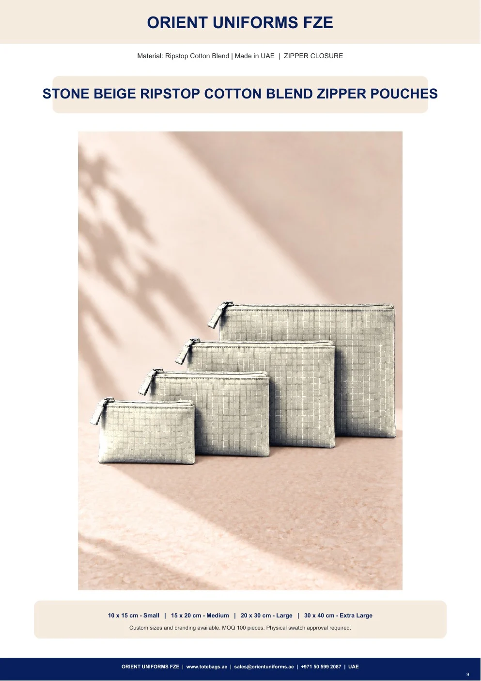 Stone Beige Ripstop Cotton Blend Zipper Pouches Stone Beige Ripstop Cotton Blend Zipper Pouches