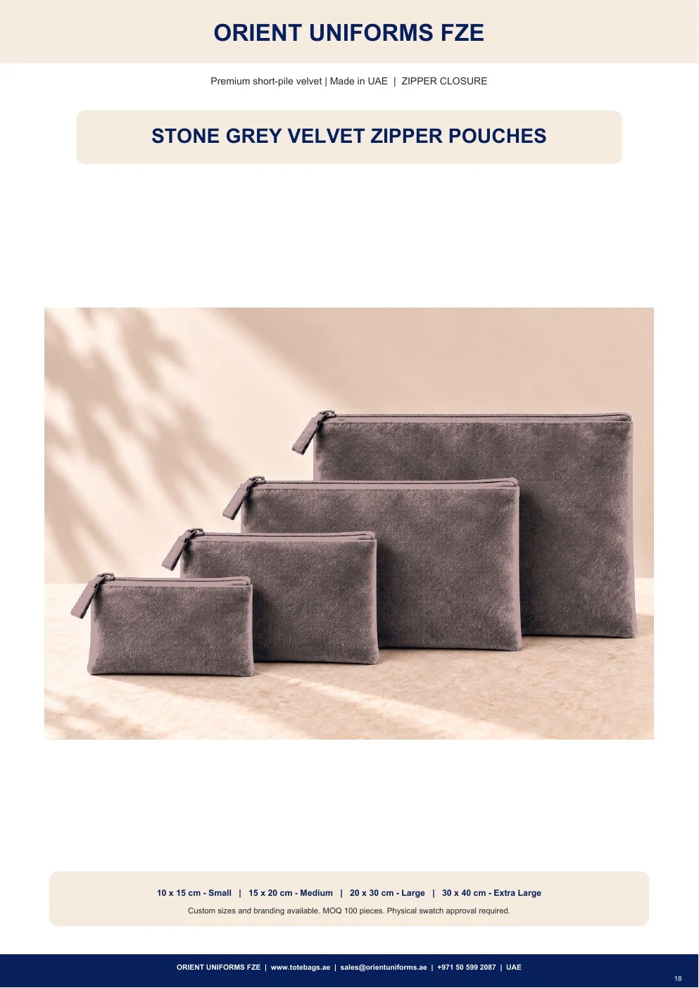 Stone Grey Velvet Zipper Pouches