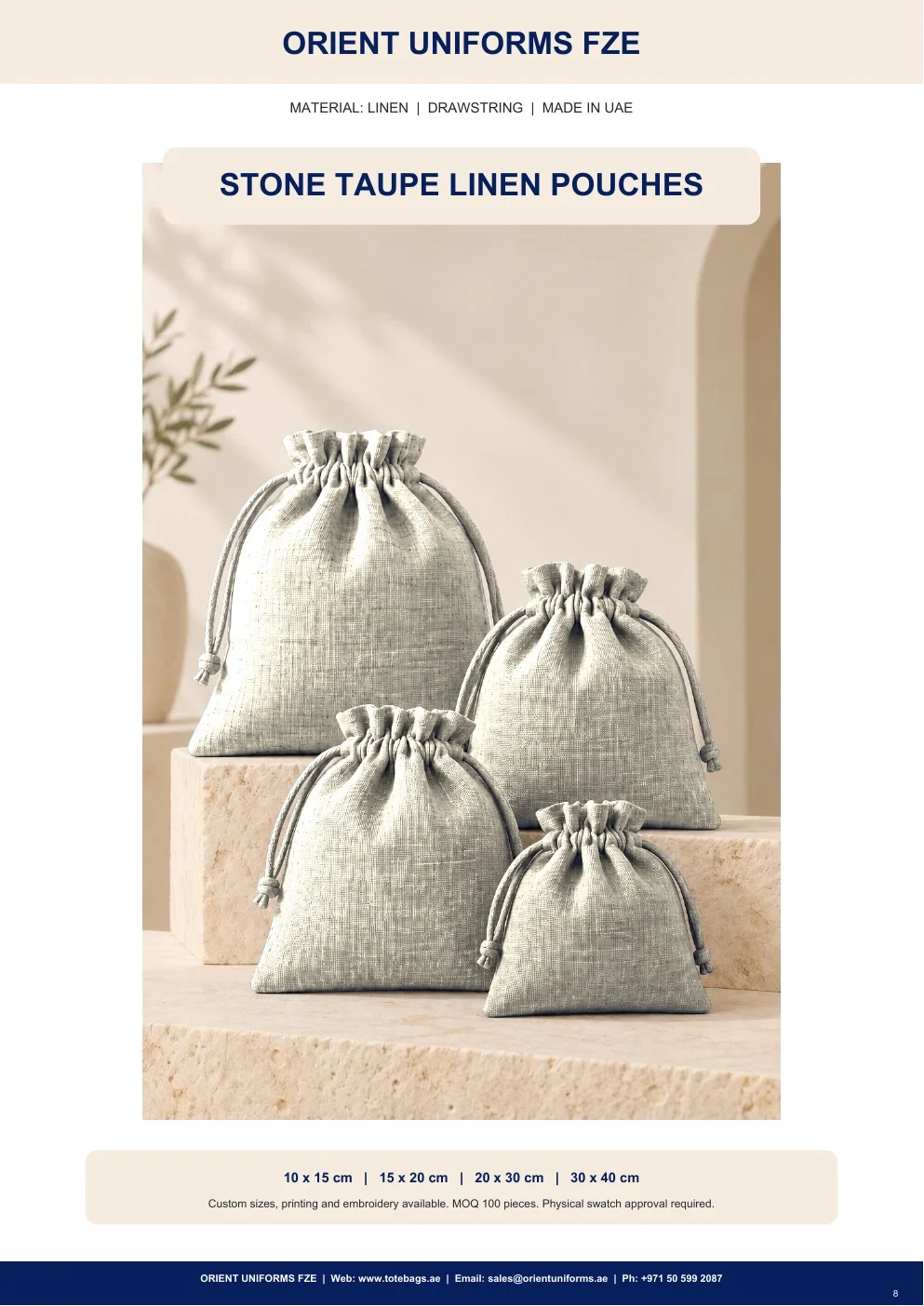 Stone Taupe Linen Drawstring Pouches Stone Taupe Linen Drawstring Pouches