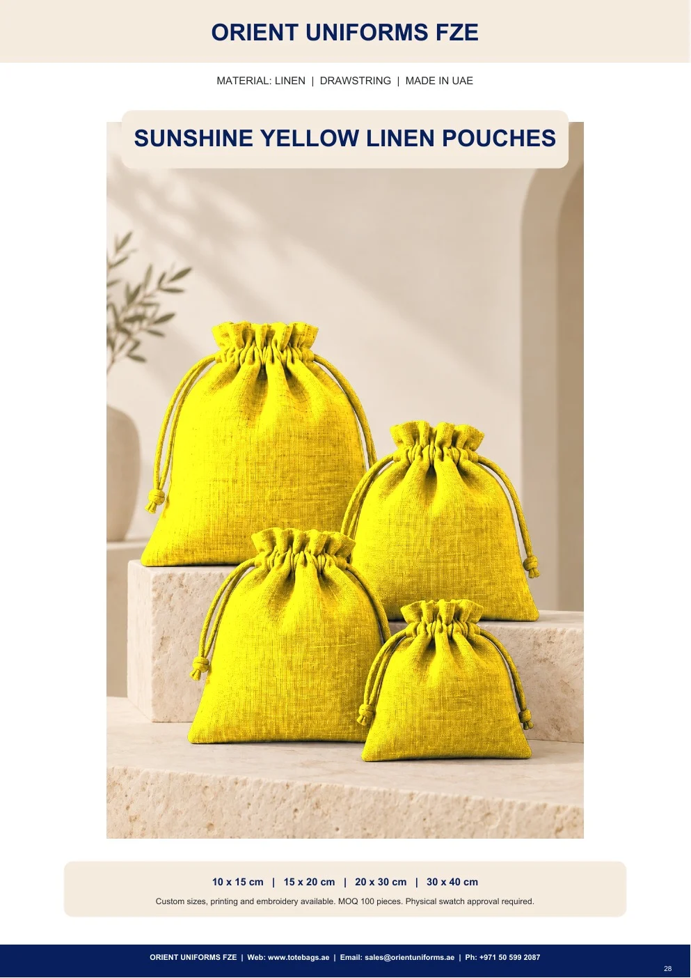 Sunshine Yellow Linen Drawstring Pouches Sunshine Yellow Linen Drawstring Pouches