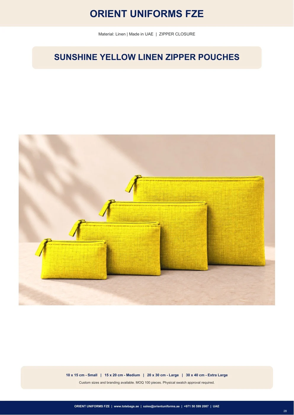 Sunshine Yellow Linen Zipper Pouches