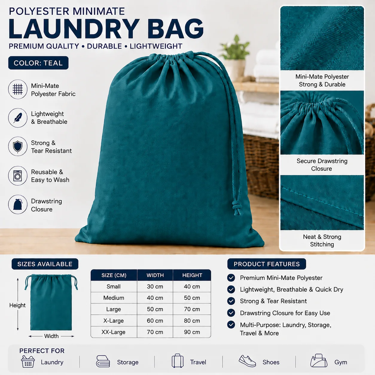 Teal Polyester Commercial Laundry Bag Teal Polyester Commercial Laundry Bag