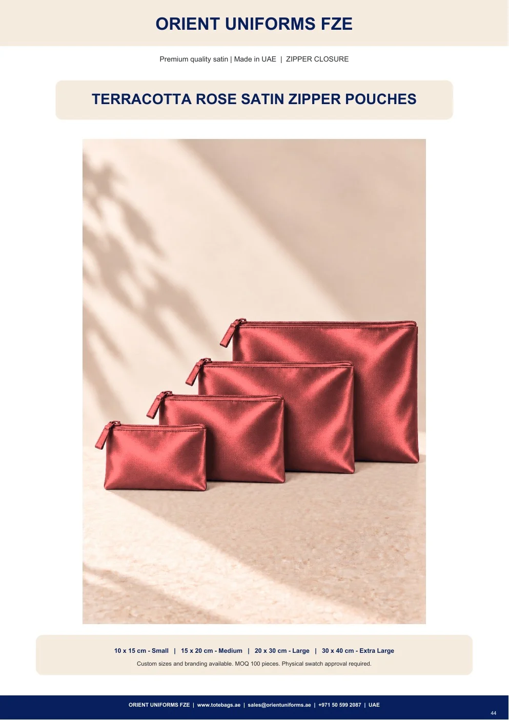 Terracotta Rose Satin Zipper Pouches