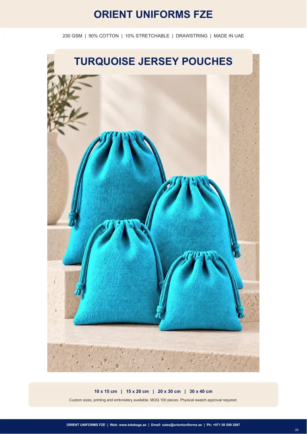 Turquoise Jersey Drawstring Pouches Turquoise Jersey Drawstring Pouches