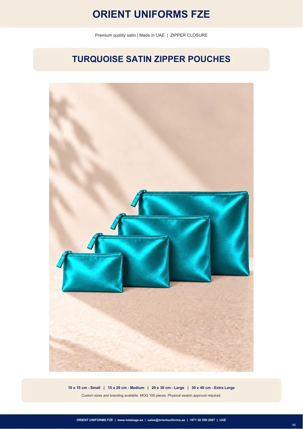 Turquoise Satin Zipper Pouches