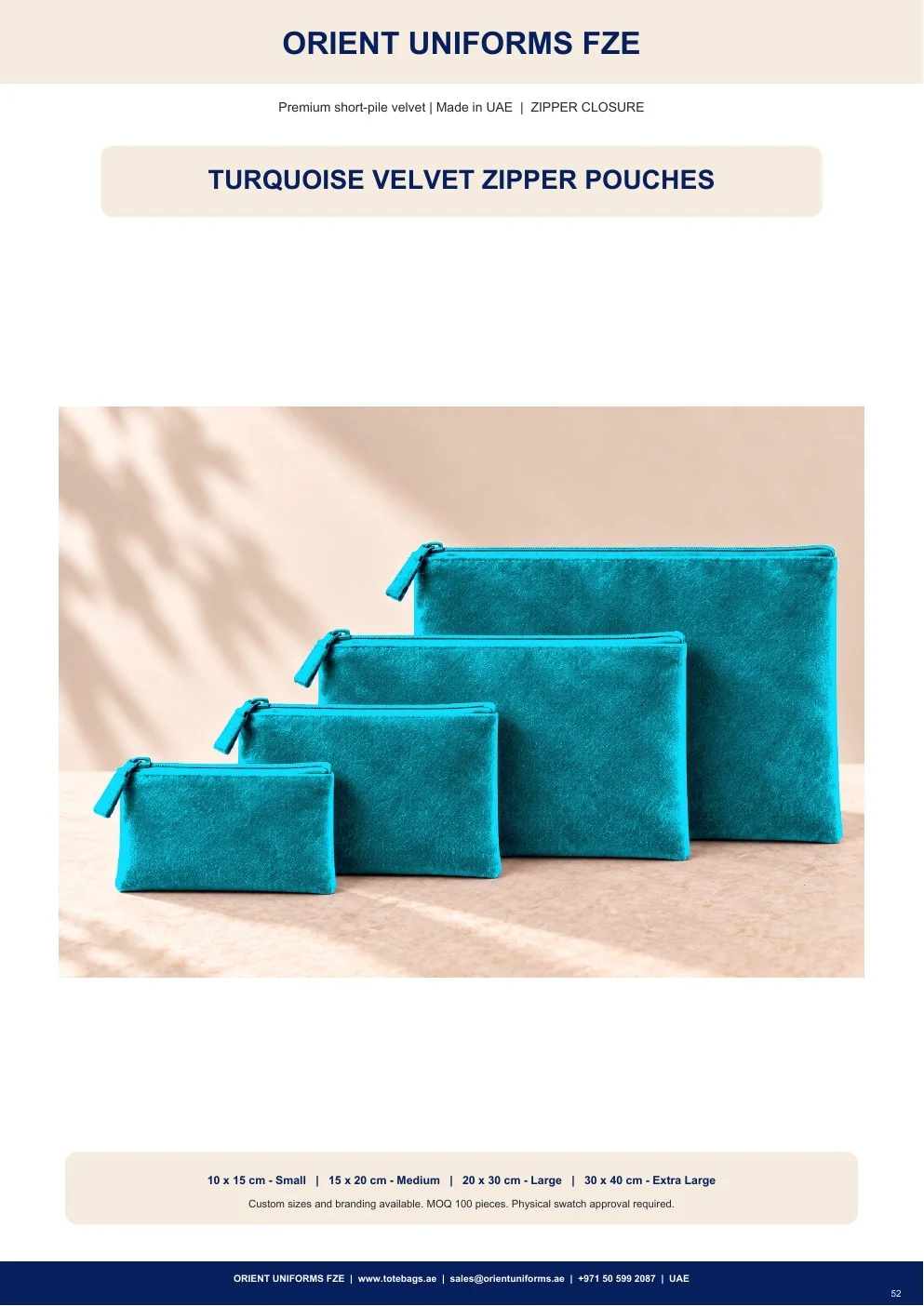 Turquoise Velvet Zipper Pouches