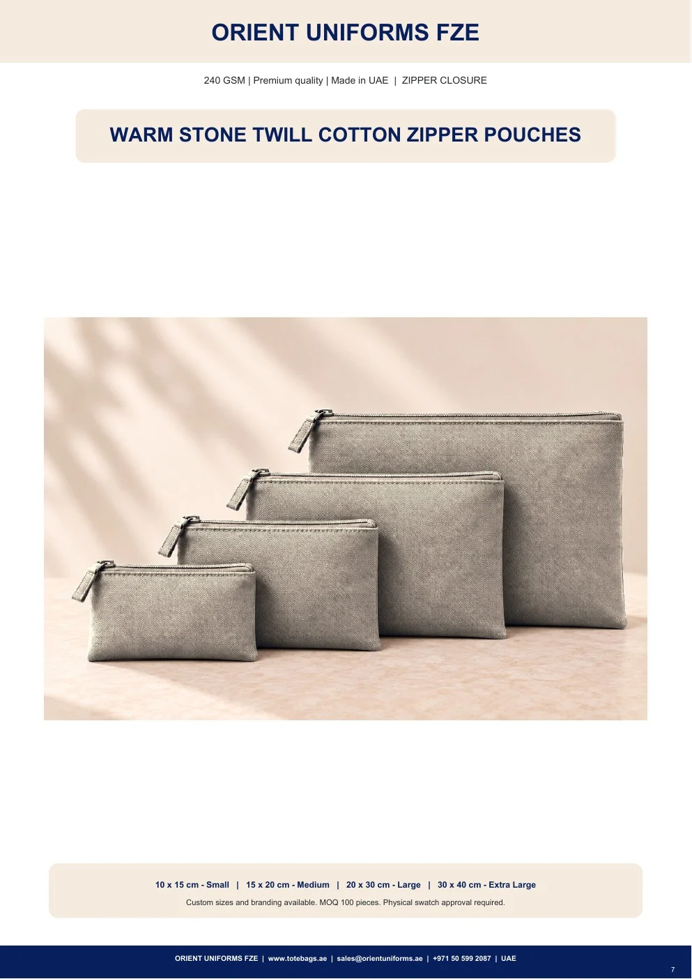 Warm Stone Twill Cotton Zipper Pouches