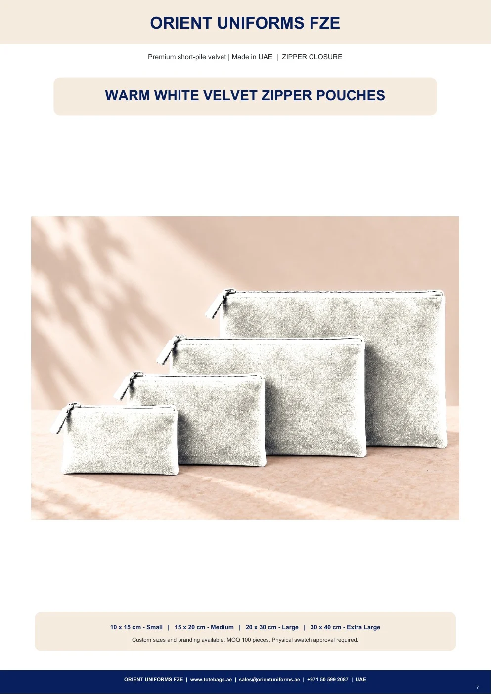 Warm White Velvet Zipper Pouches