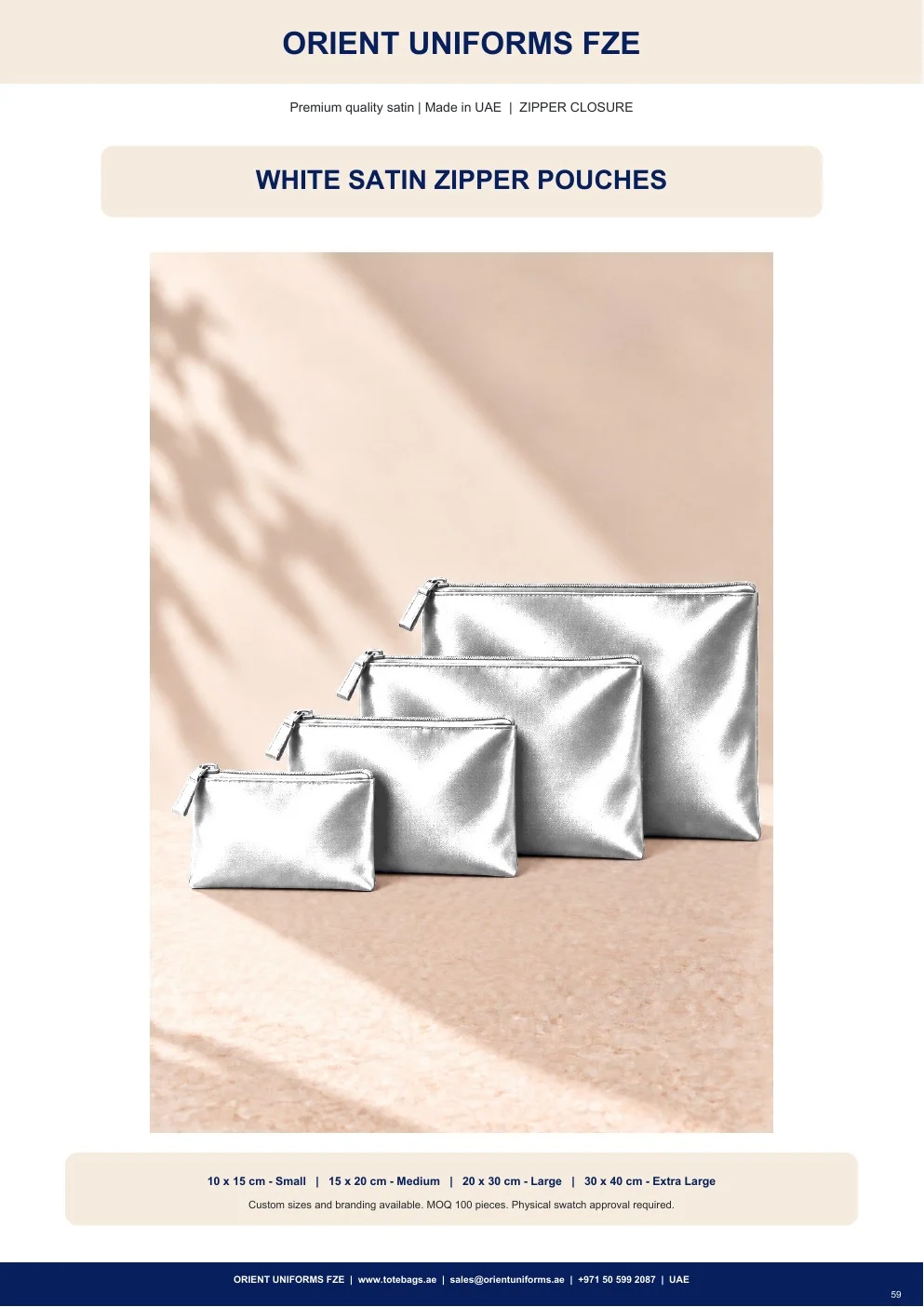 White Satin Zipper Pouches