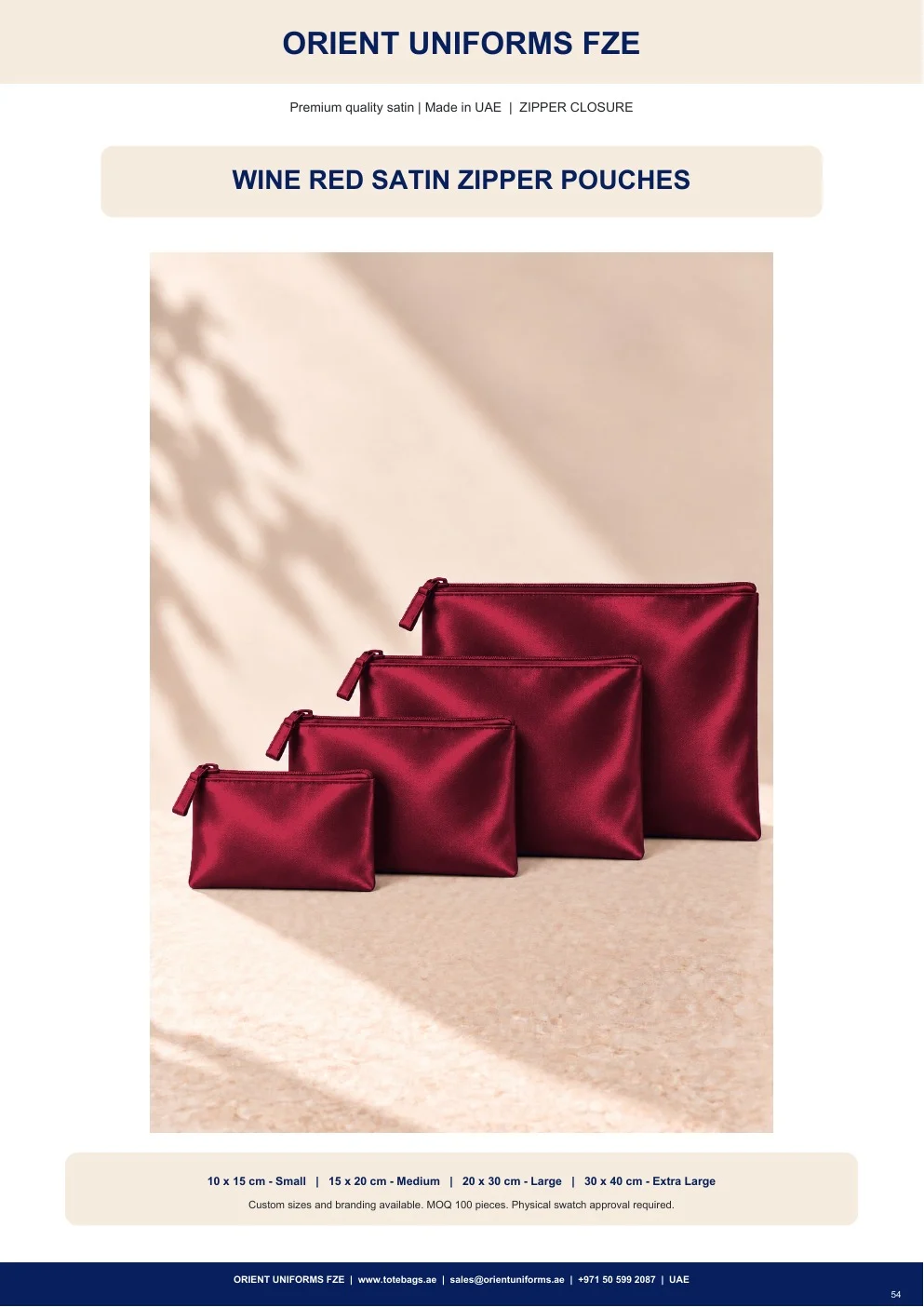 Wine Red Satin Zipper Pouches