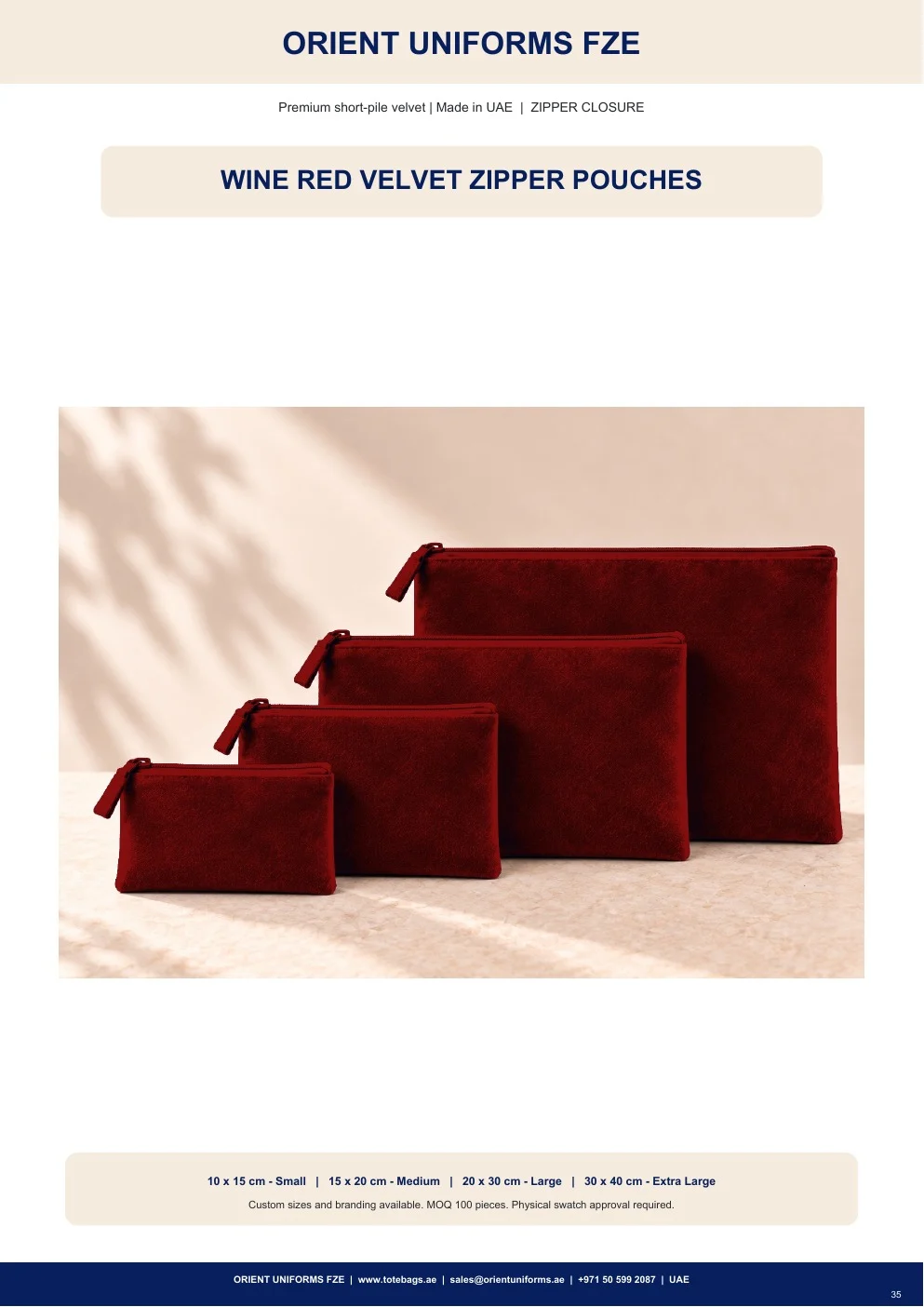 Wine Red Velvet Zipper Pouches