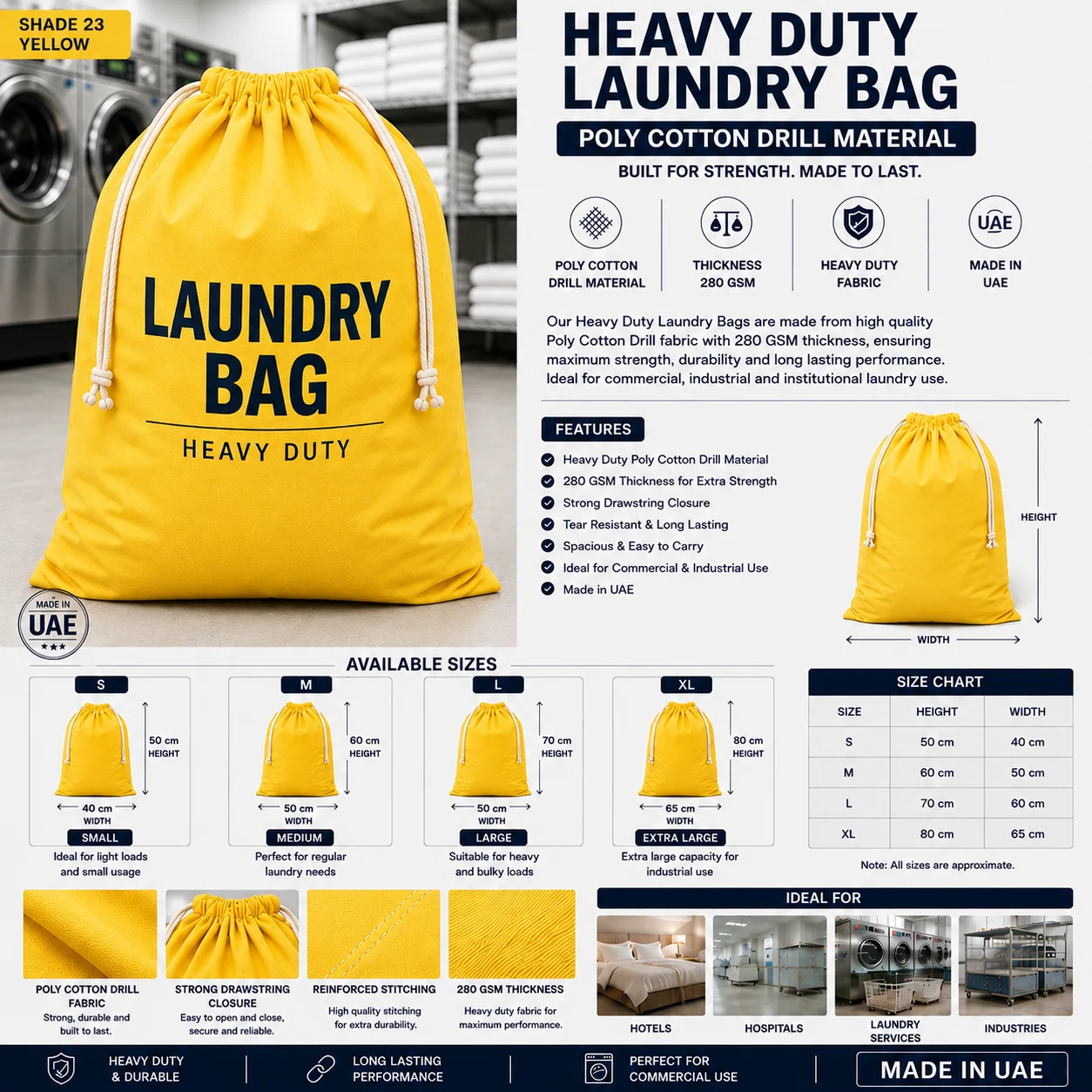 Yellow Heavy Duty Drill Commercial Laundry Bag Yellow Heavy Duty Drill Commercial Laundry Bag